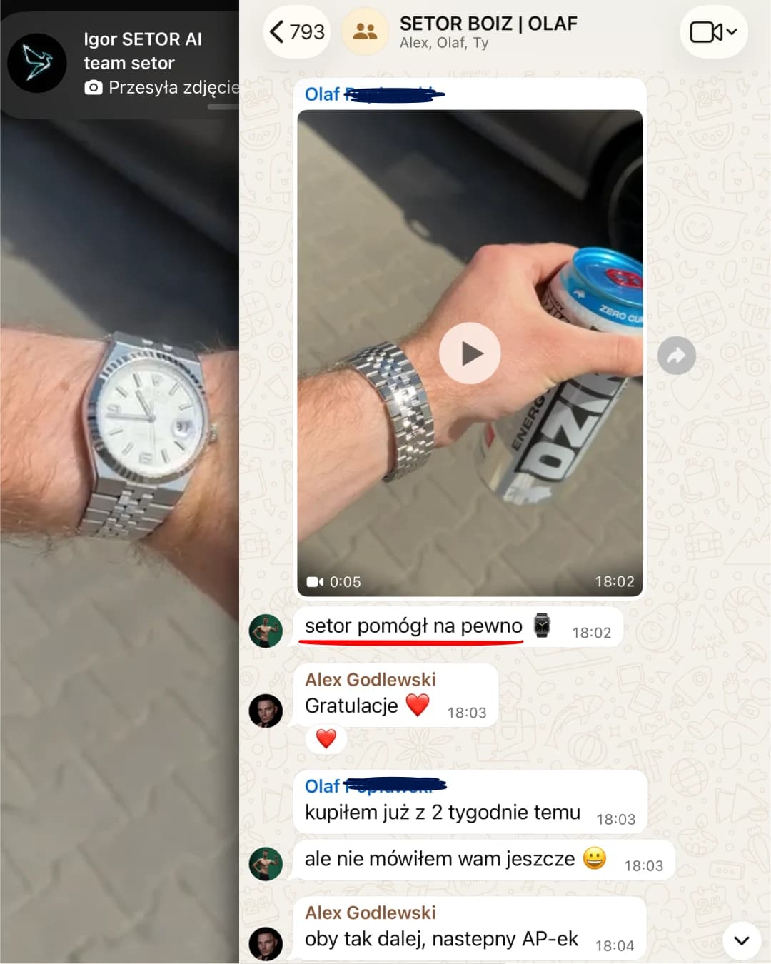 A public customer message about the Rolex, already shown on the SETOR Scale page.