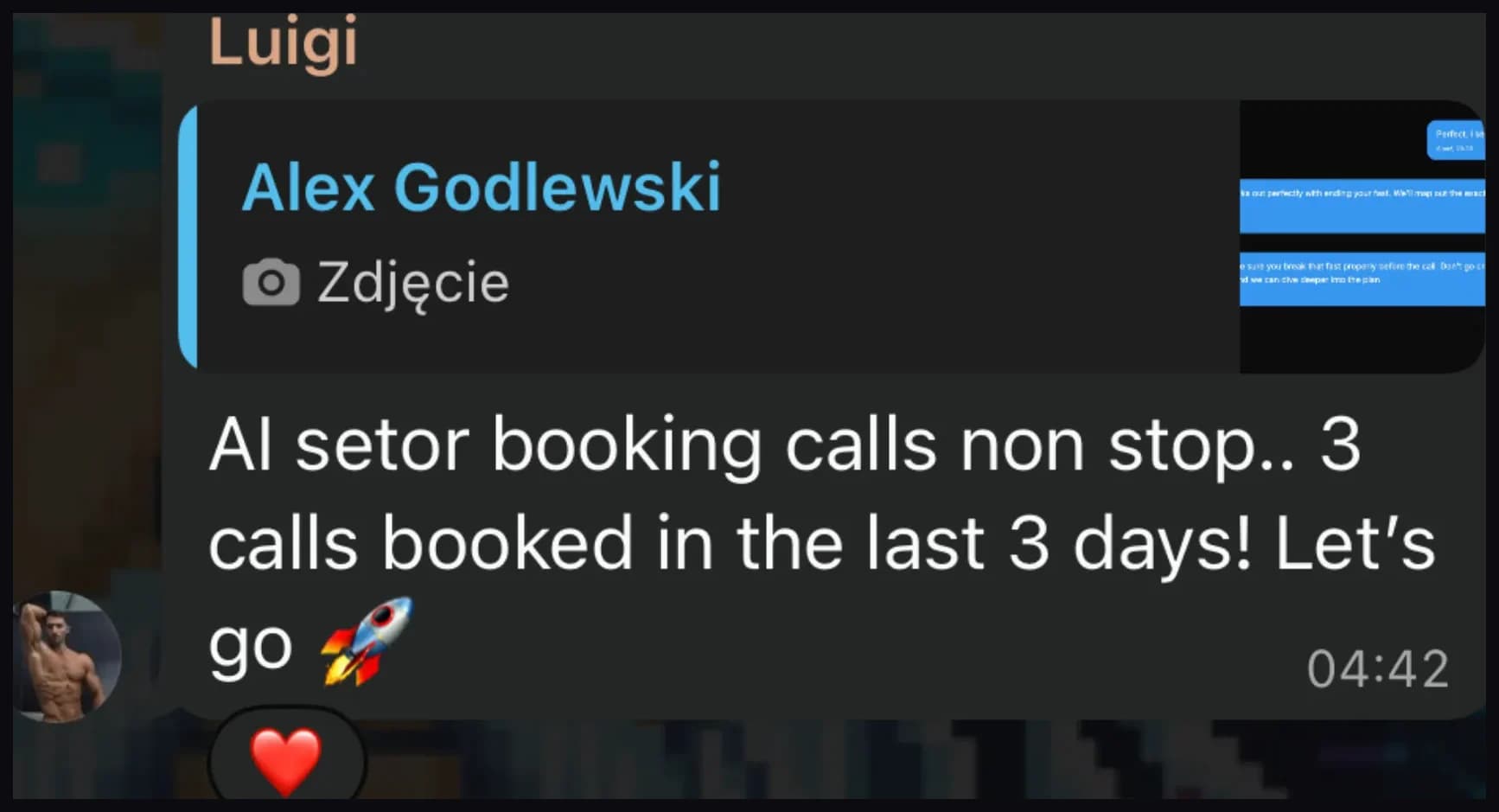 Published customer update: three calls booked in three days.